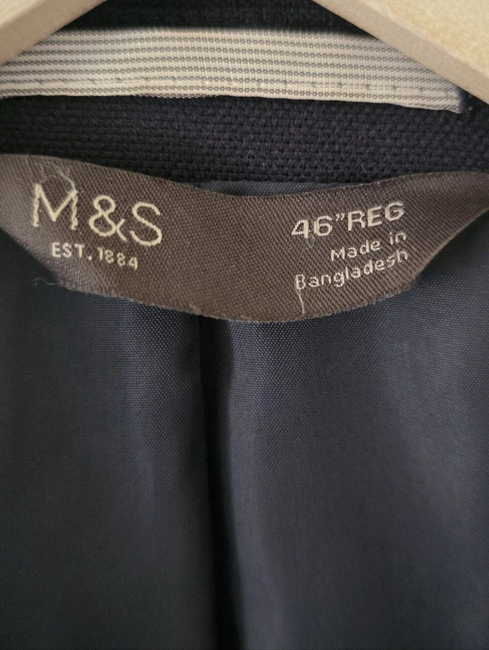 NWT Marks & Spencer Midnight Navy Wool Blend Blazer Size 46 Contemporary Preppy